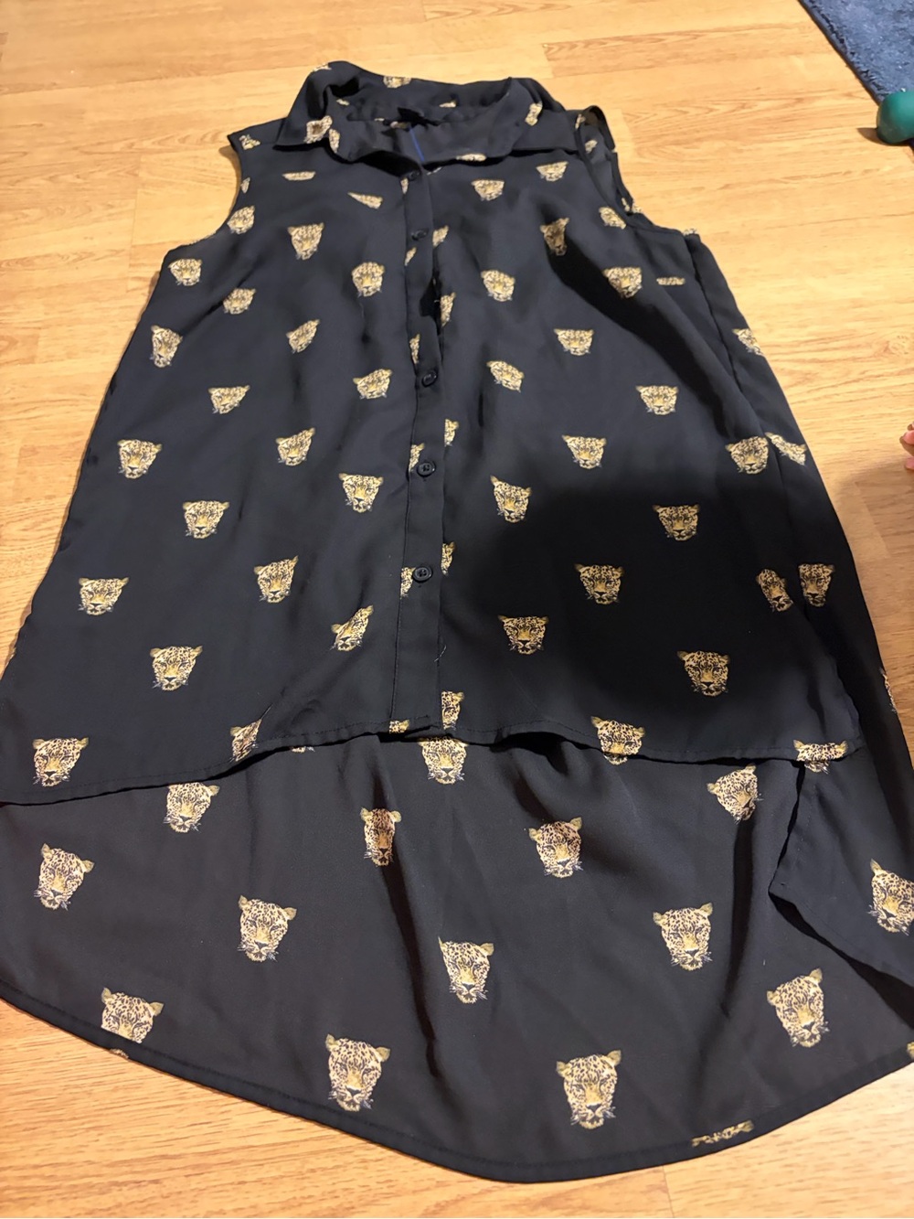 Forever 21 Black Sleeveless Blouse with Gold Leopard Heads- open back , small